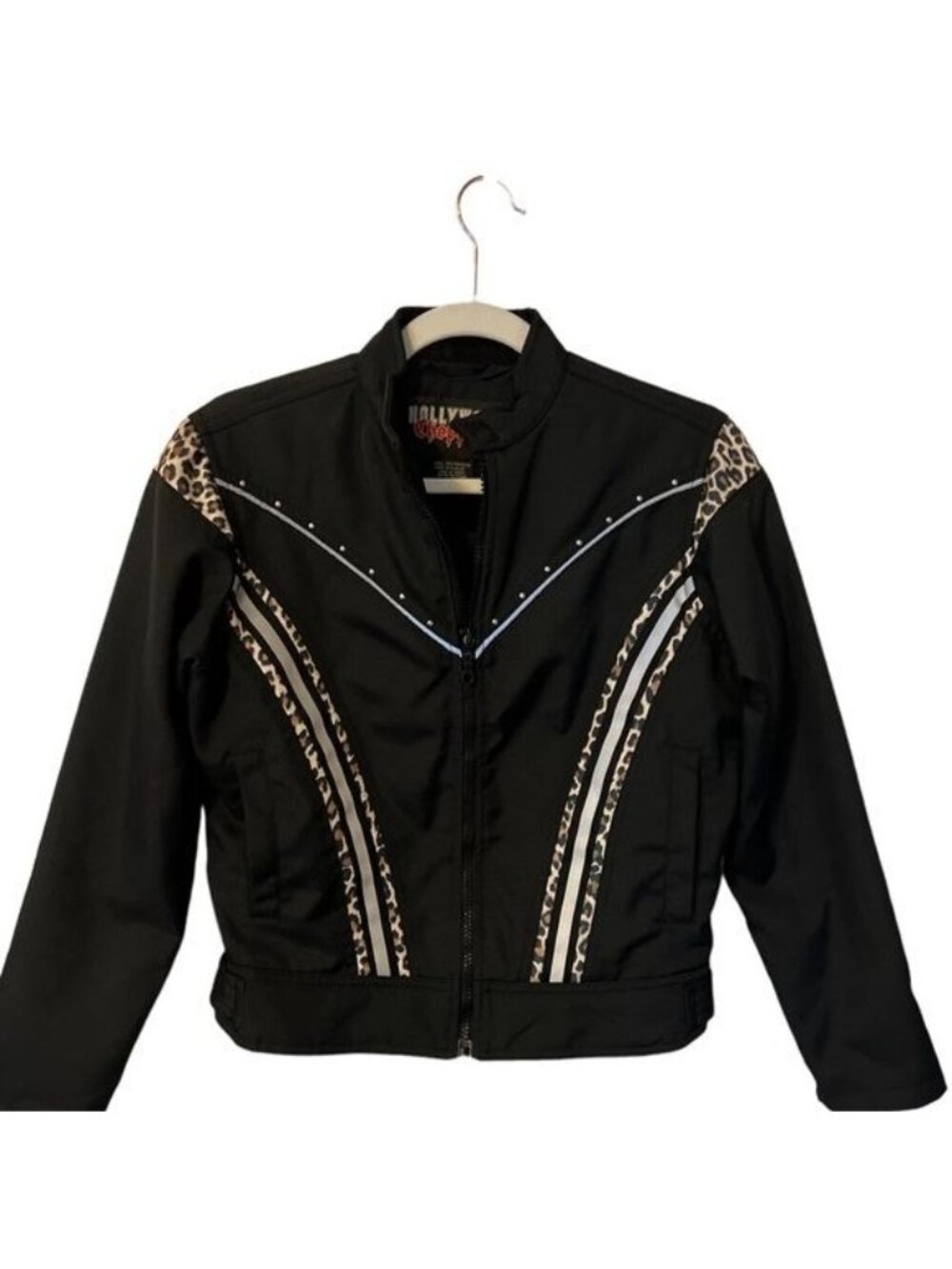 Hollywood Choppers women’s biker motorcycle jacket black animal print Size Small